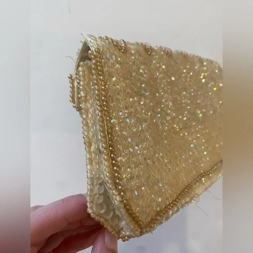 JILL Empress VINTAGE Beaded Clutch Cream